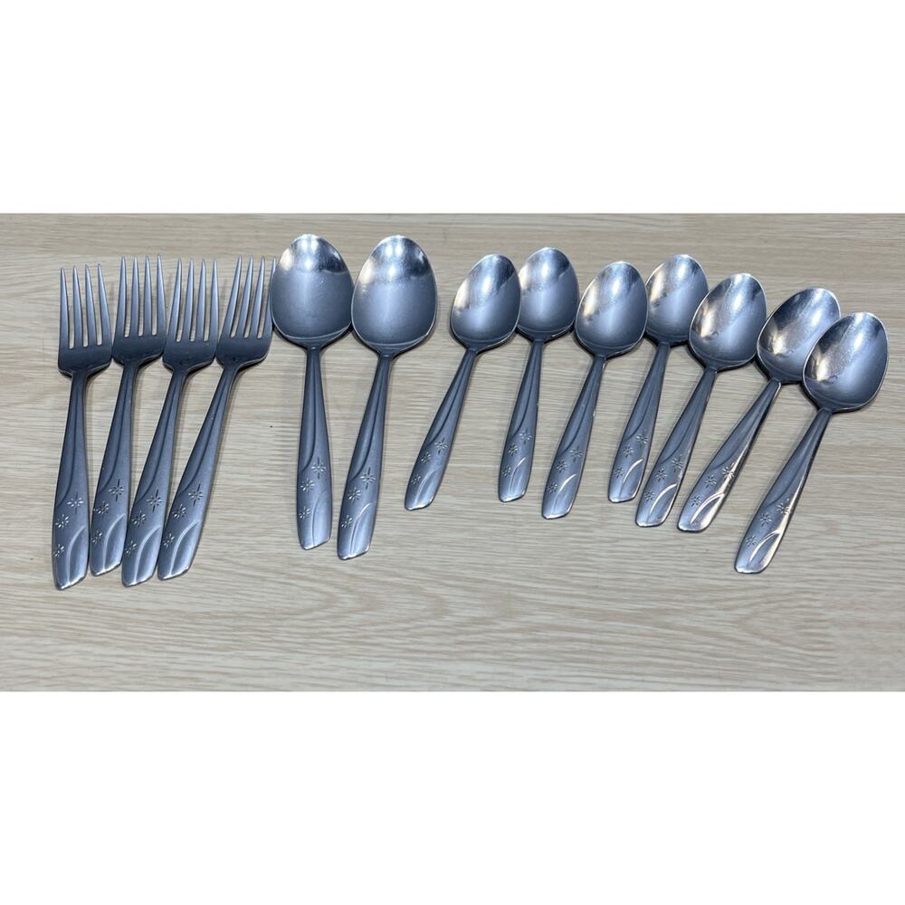 Lot of 13 Thor Stainless Steel Flatware Starlet Atomic Silverware Spoons & Fork